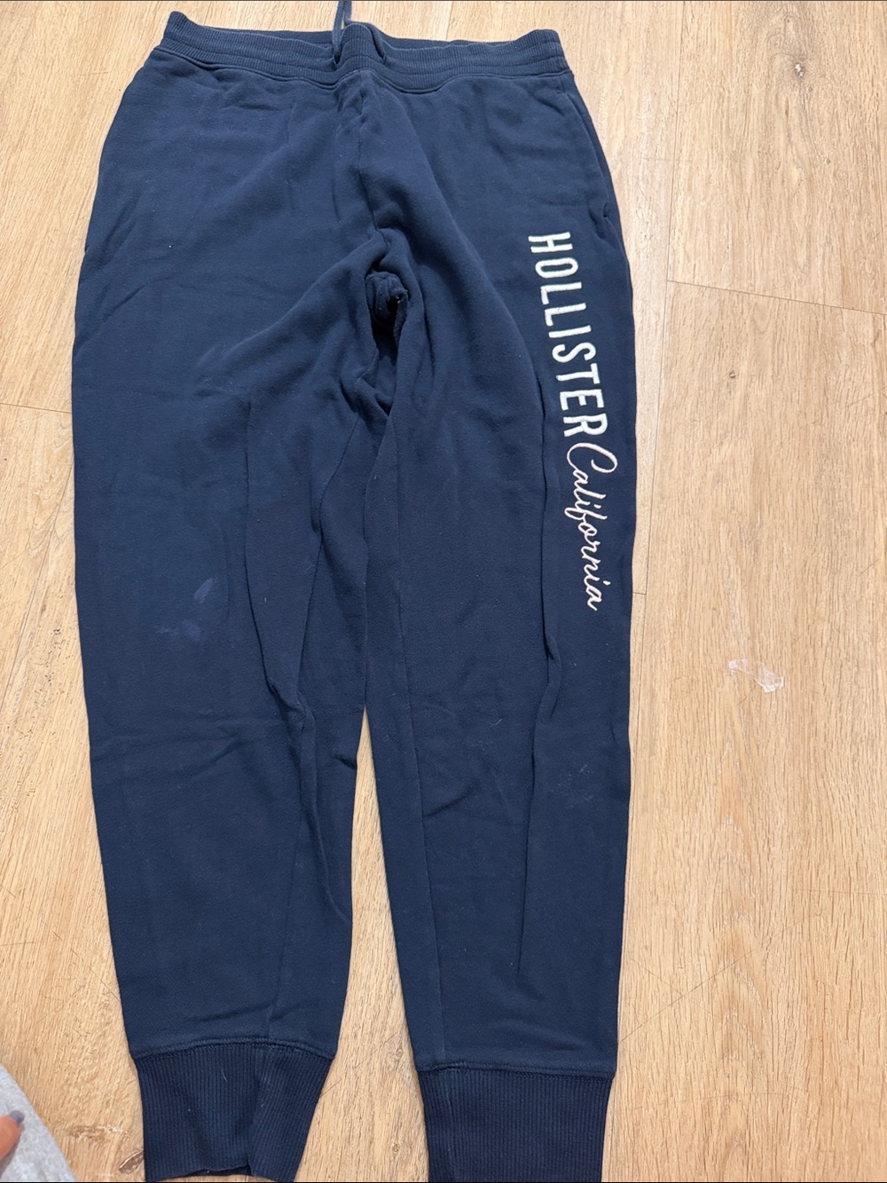 Hollister Navy Blue Jogger Sweatpants with White Logo